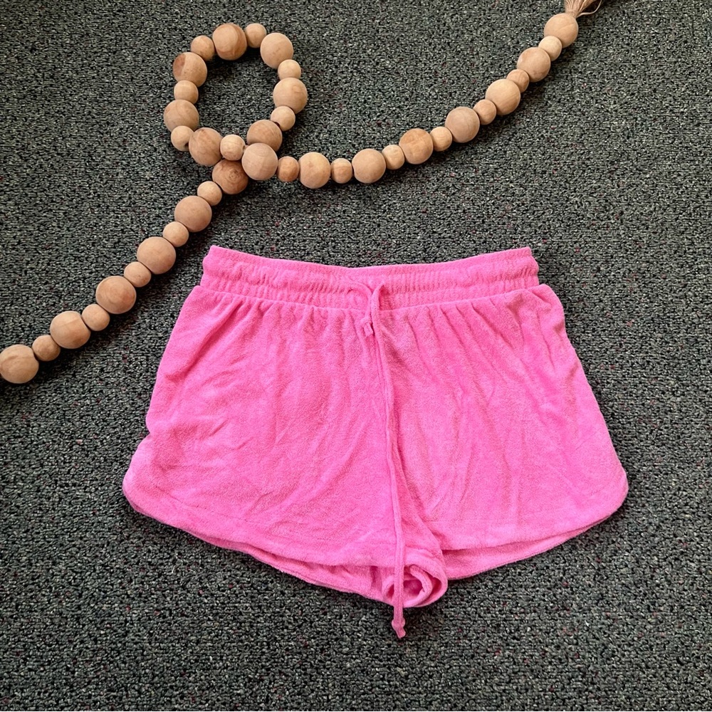 Bright Neon Pink Terrycloth Lightweight Casual Comfy Summer Cheeky Booty Shorts